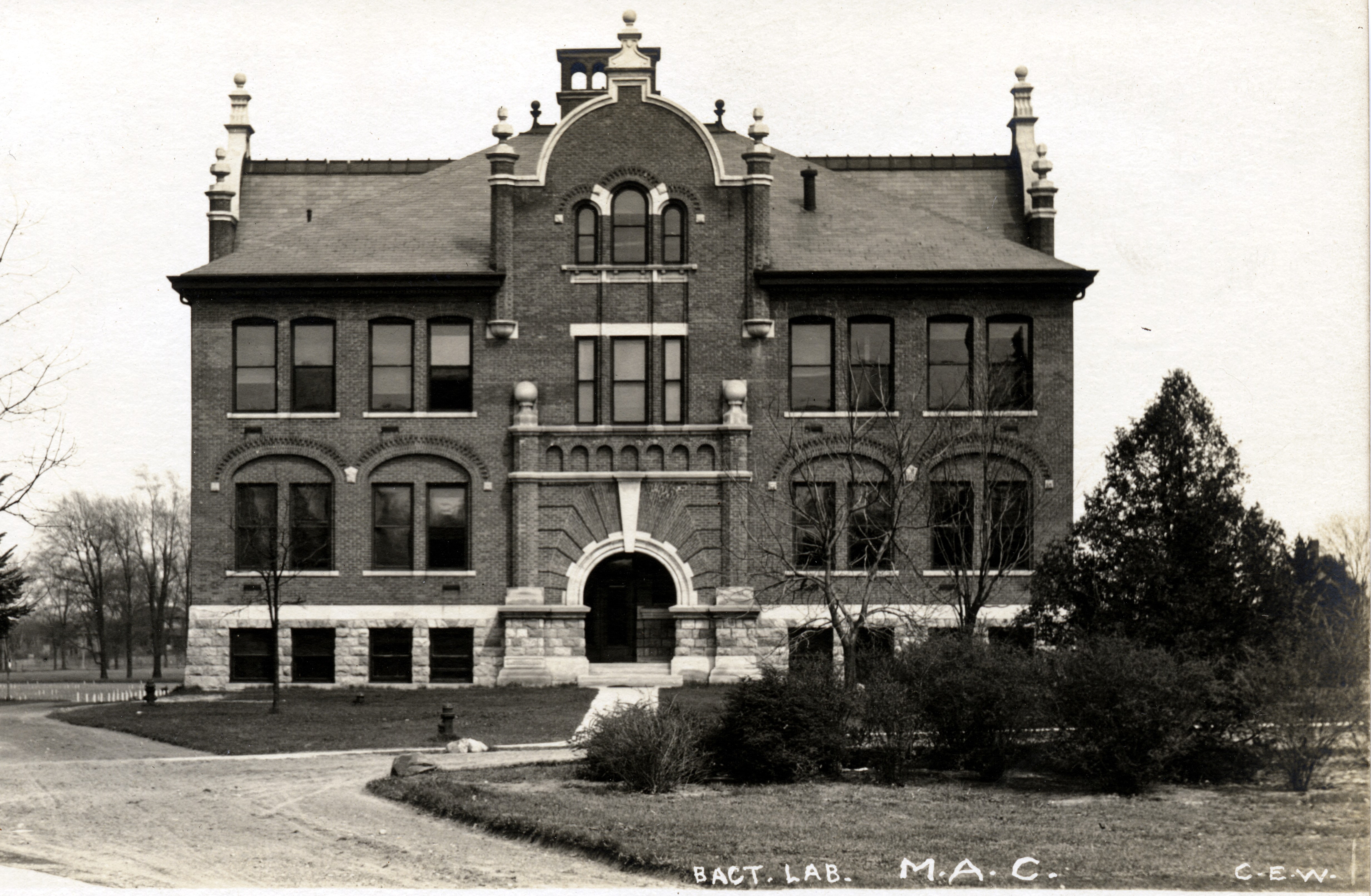 Black and white photo of Marshall-Adams Hall.