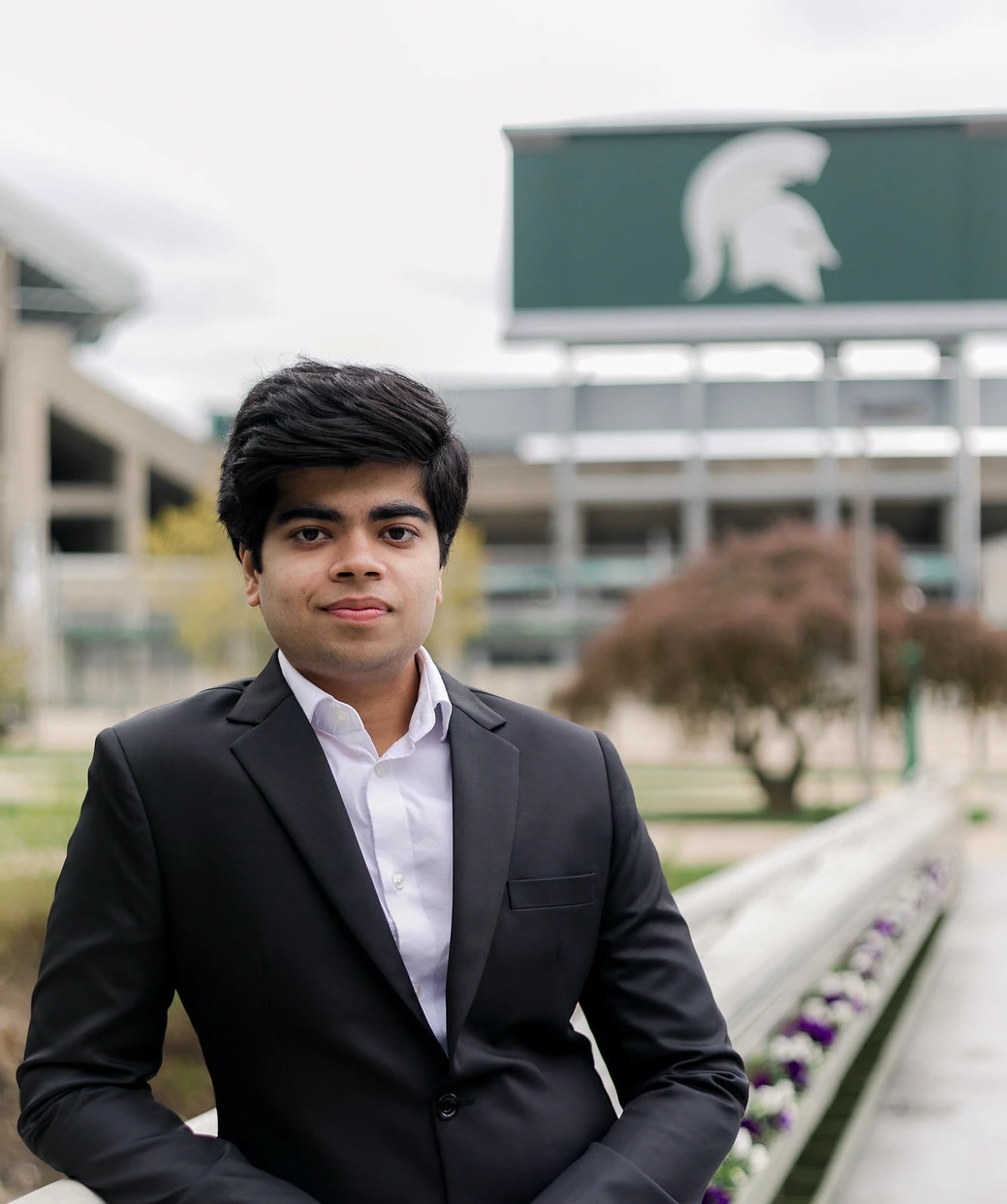 Shubham Aggarwal stands in front of Spartan Stadium.